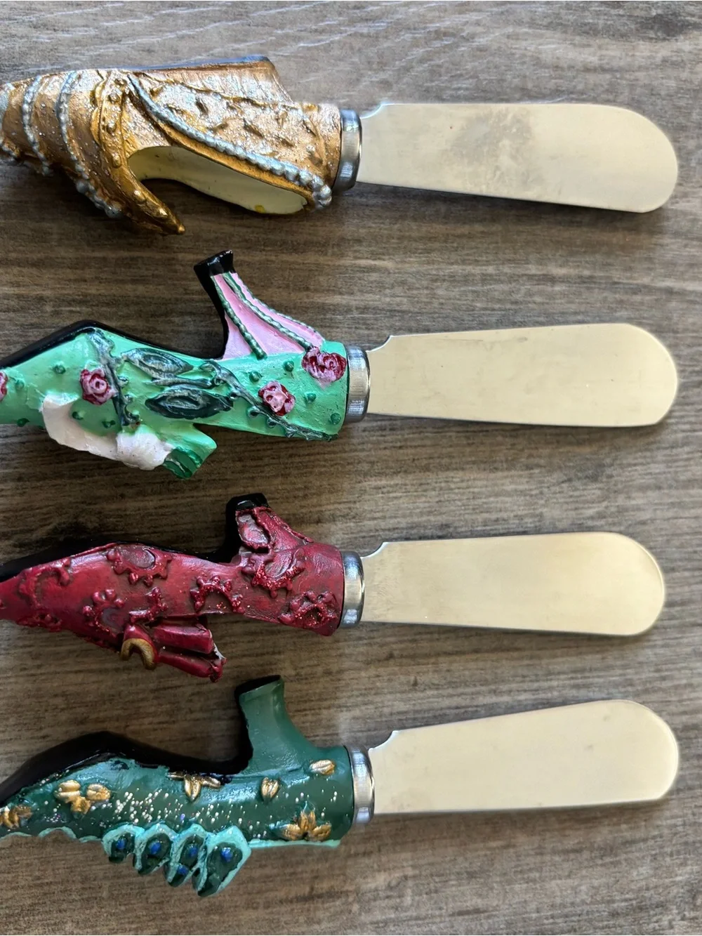 Decorative Whimsical Women Shoe Cheese Spreaders - Gold, Mint, Red, Teal